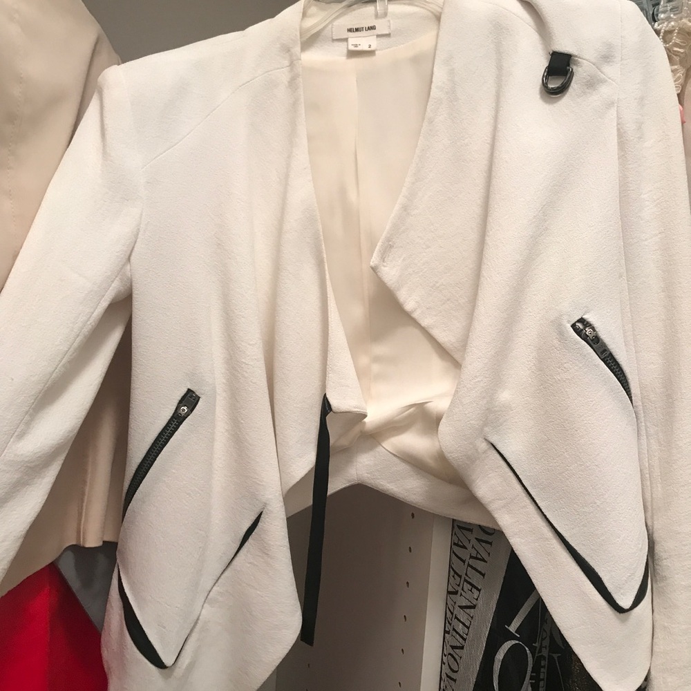 White Crepe Blazer with Black Zips